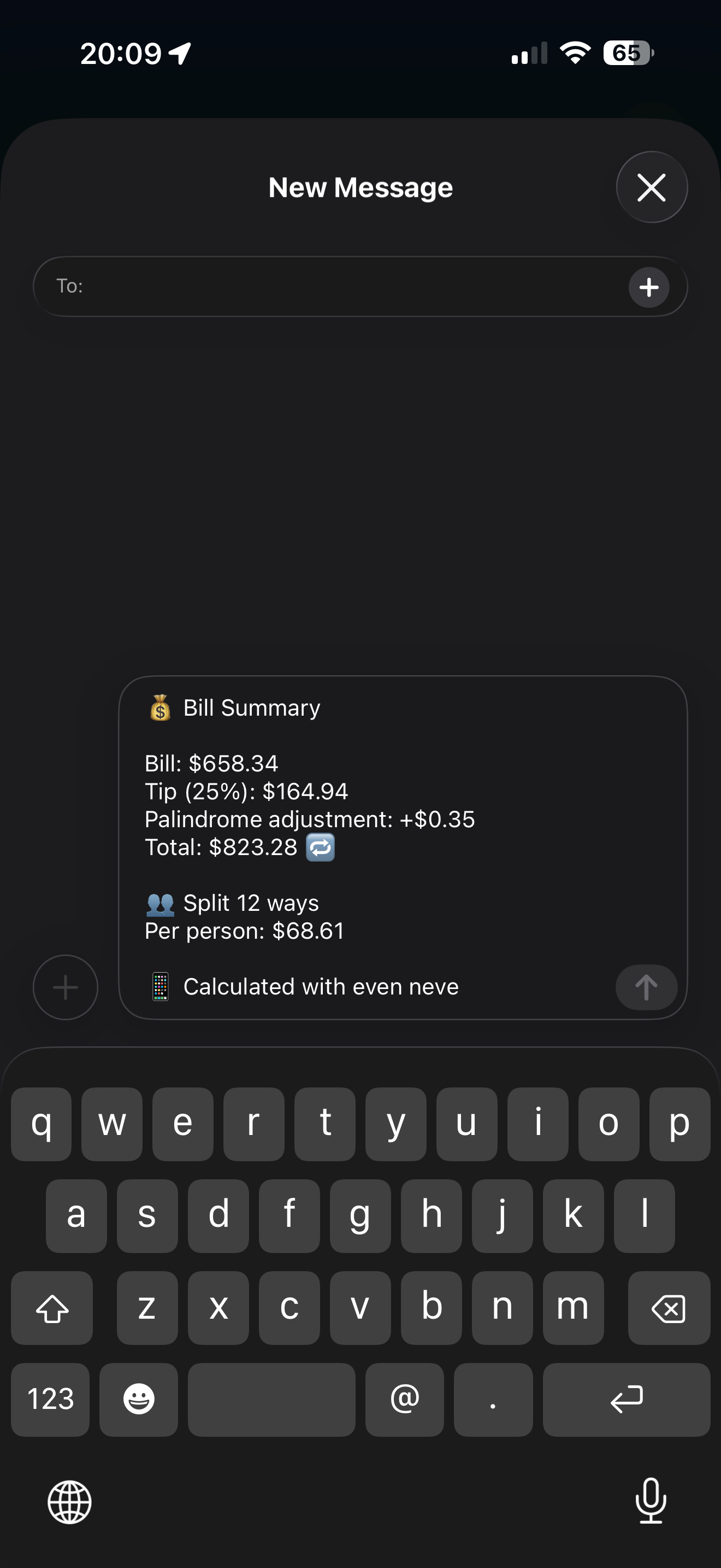 Sharing a bill summary via Messages